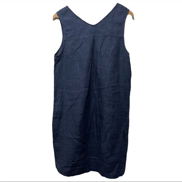 Tahari Women's Size Medium Blue Linen Dress Sleeveless V Neck Shirt Dress - Picture 5 of 7